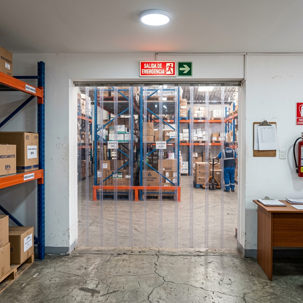 Entrada con cortina PVC del almacén BPA